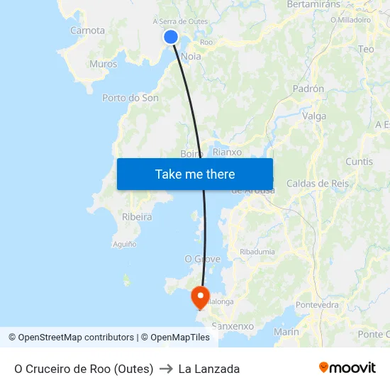 O Cruceiro de Roo (Outes) to La Lanzada map