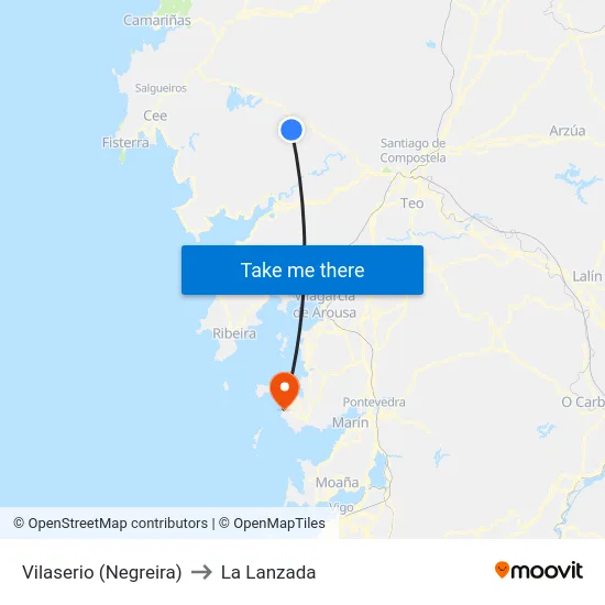 Vilaserio (Negreira) to La Lanzada map