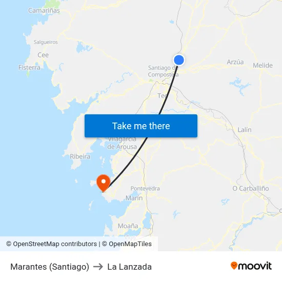 Marantes (Santiago) to La Lanzada map