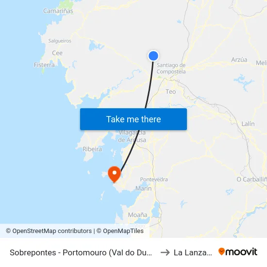 Sobrepontes - Portomouro (Val do Dubra) to La Lanzada map