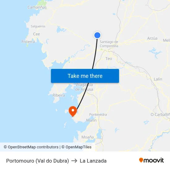Portomouro (Val do Dubra) to La Lanzada map