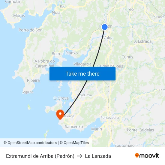 Extramundi de Arriba (Padrón) to La Lanzada map