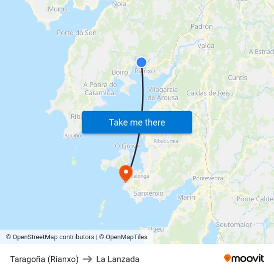 Taragoña (Rianxo) to La Lanzada map