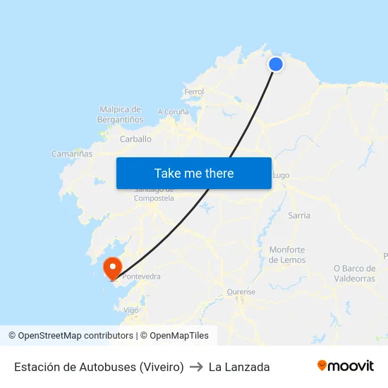 Estación de Autobuses (Viveiro) to La Lanzada map