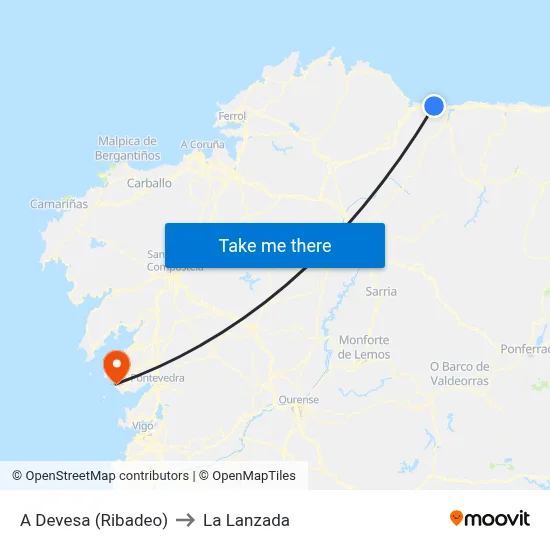 A Devesa (Ribadeo) to La Lanzada map