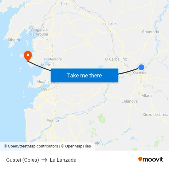 Gustei (Coles) to La Lanzada map