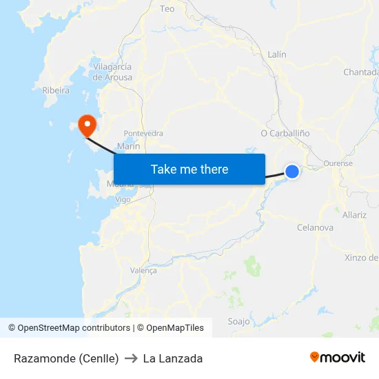 Razamonde (Cenlle) to La Lanzada map
