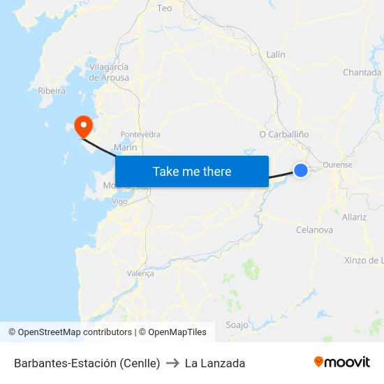Barbantes-Estación (Cenlle) to La Lanzada map
