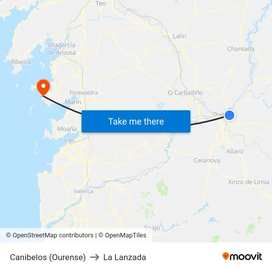 Canibelos (Ourense) to La Lanzada map
