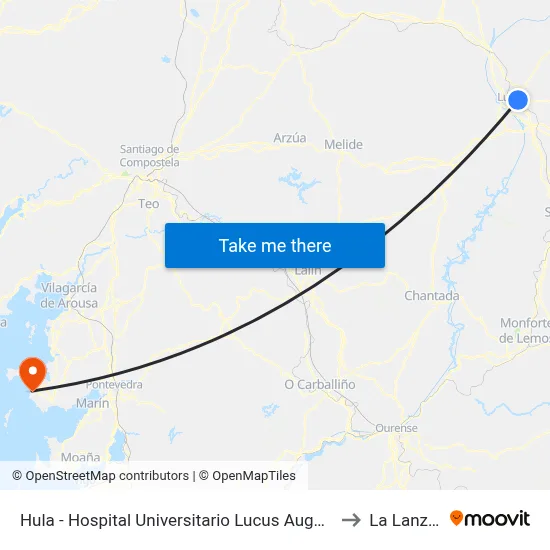 Hula - Hospital Universitario Lucus Augusti (Lugo) to La Lanzada map