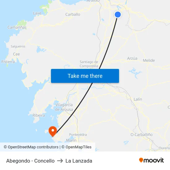 Abegondo - Concello to La Lanzada map