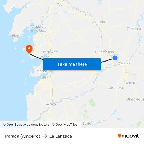 Parada (Amoeiro) to La Lanzada map