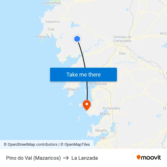 Pino do Val (Mazaricos) to La Lanzada map