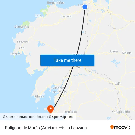 Polígono de Morás (Arteixo) to La Lanzada map