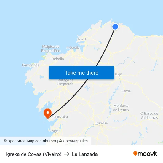 Igrexa de Covas (Viveiro) to La Lanzada map