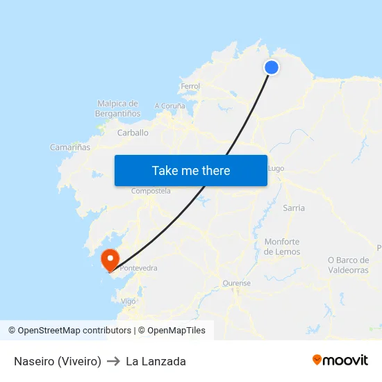 Naseiro (Viveiro) to La Lanzada map