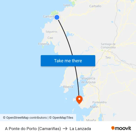 A Ponte do Porto (Camariñas) to La Lanzada map