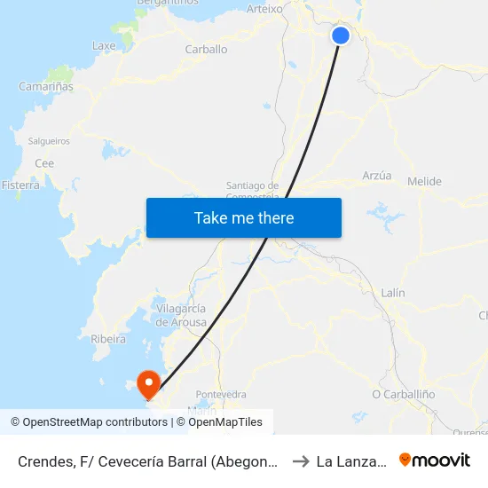 Crendes, F/ Cevecería Barral (Abegondo) to La Lanzada map