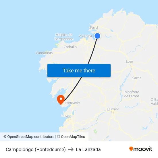 Campolongo (Pontedeume) to La Lanzada map