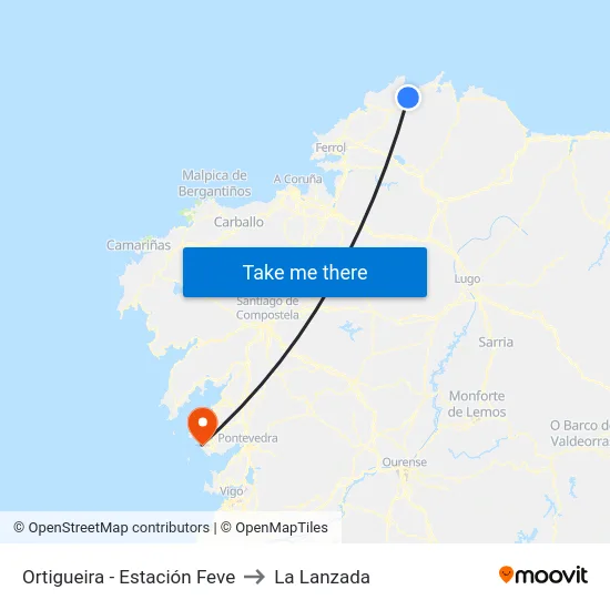 Ortigueira - Estación Feve to La Lanzada map