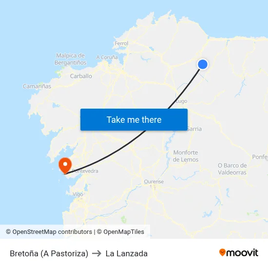 Bretoña (A Pastoriza) to La Lanzada map