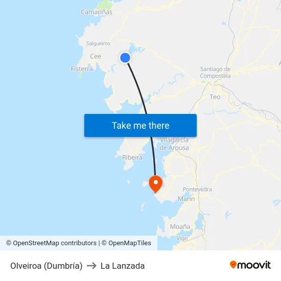 Olveiroa (Dumbría) to La Lanzada map