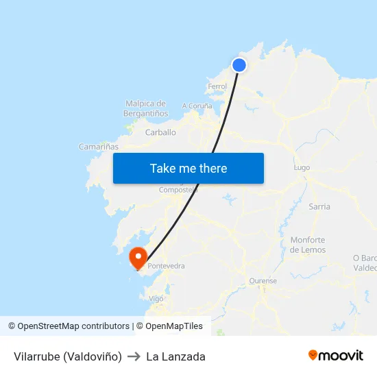 Vilarrube (Valdoviño) to La Lanzada map