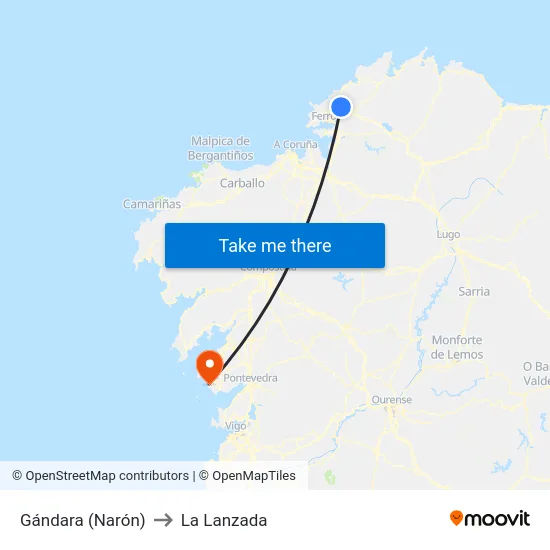 Gándara (Narón) to La Lanzada map