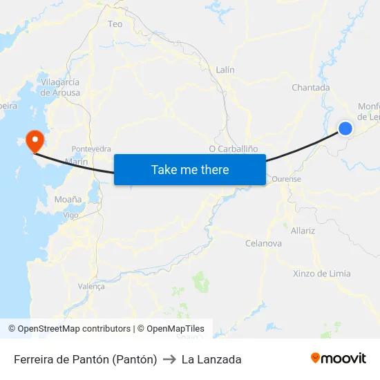 Ferreira de Pantón (Pantón) to La Lanzada map