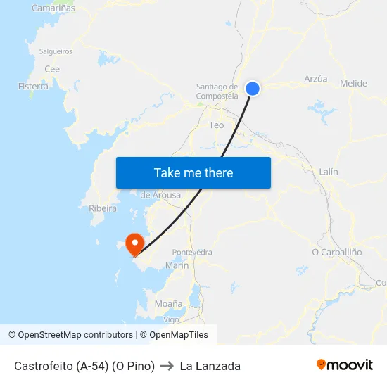 Castrofeito (A-54) (O Pino) to La Lanzada map