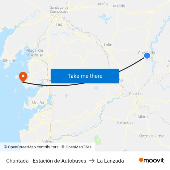 Chantada - Estación de Autobuses to La Lanzada map