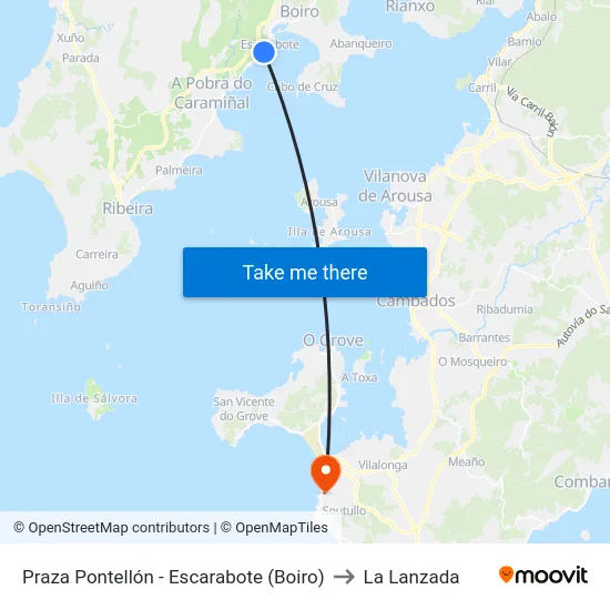 Praza Pontellón - Escarabote (Boiro) to La Lanzada map