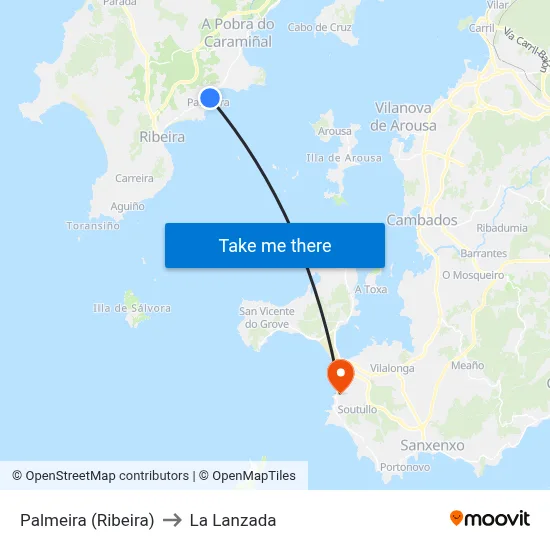 Palmeira (Ribeira) to La Lanzada map