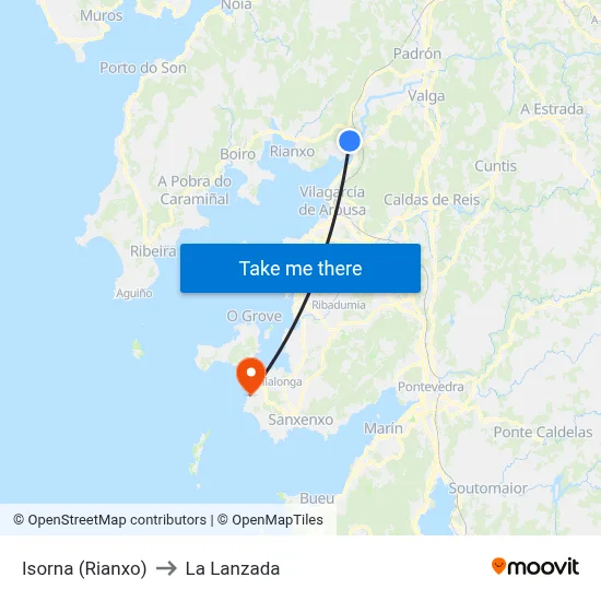 Isorna (Rianxo) to La Lanzada map