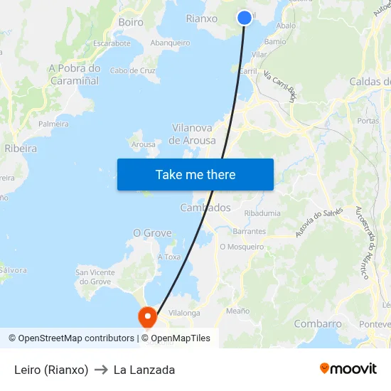 Leiro (Rianxo) to La Lanzada map