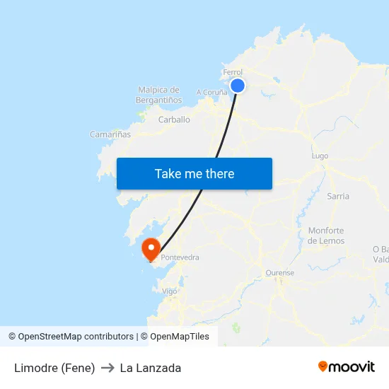 Limodre (Fene) to La Lanzada map
