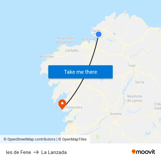 Ies de Fene to La Lanzada map