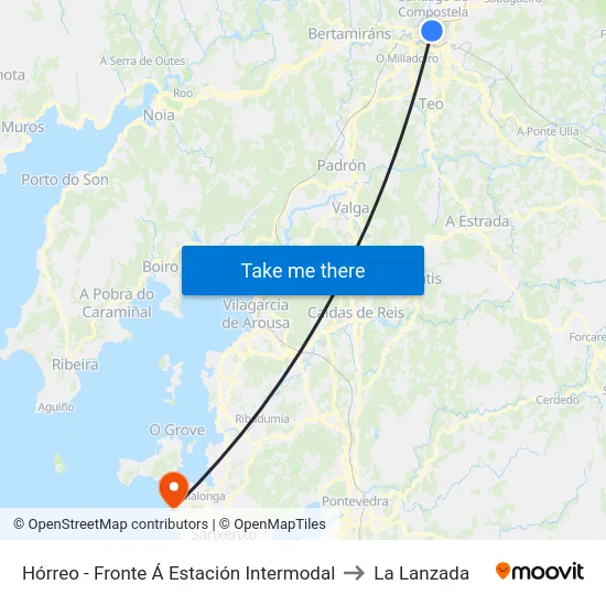 Hórreo - Fronte Á Estación Intermodal to La Lanzada map