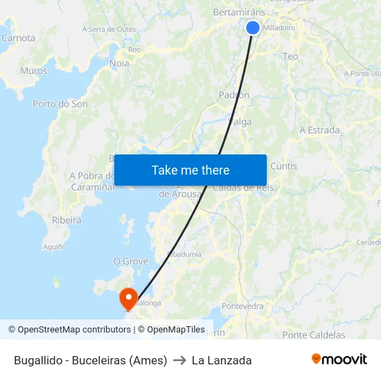 Bugallido - Buceleiras (Ames) to La Lanzada map