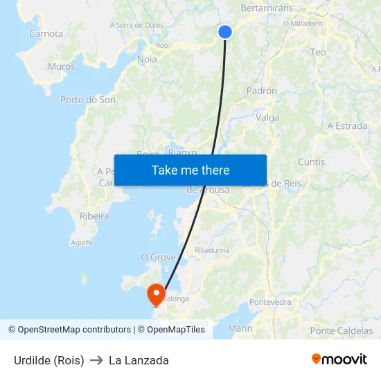 Urdilde (Rois) to La Lanzada map