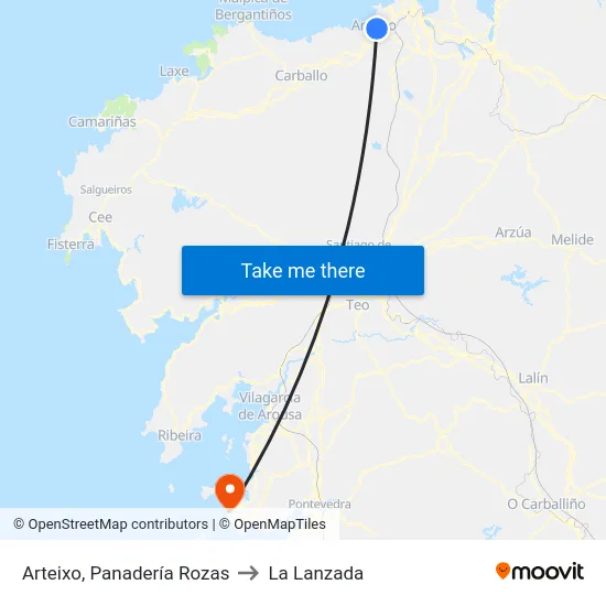 Arteixo, Panadería Rozas to La Lanzada map