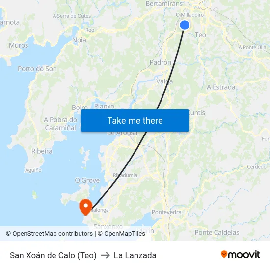 San Xoán de Calo (Teo) to La Lanzada map