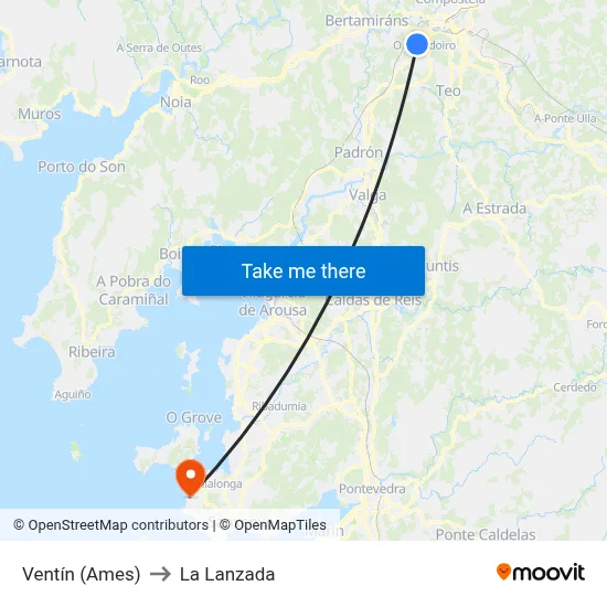 Ventín (Ames) to La Lanzada map