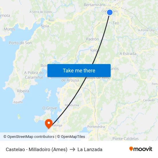 Castelao - Milladoiro (Ames) to La Lanzada map