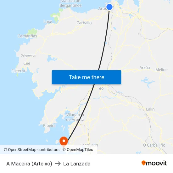 A Maceira (Arteixo) to La Lanzada map