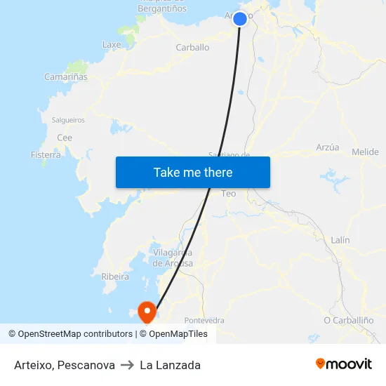 Arteixo, Pescanova to La Lanzada map