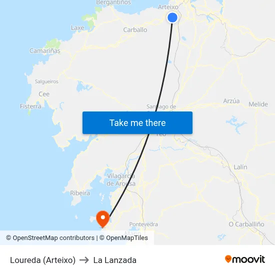 Loureda (Arteixo) to La Lanzada map