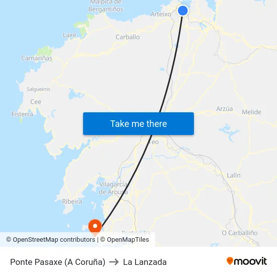 Ponte Pasaxe (A Coruña) to La Lanzada map