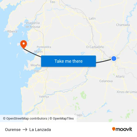 Ourense to La Lanzada map