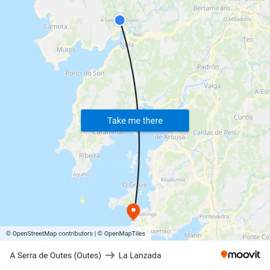 A Serra de Outes (Outes) to La Lanzada map
